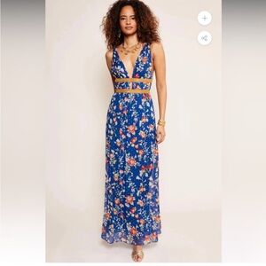 Rixo Charlotte Dress (Waterblossom Indigo)